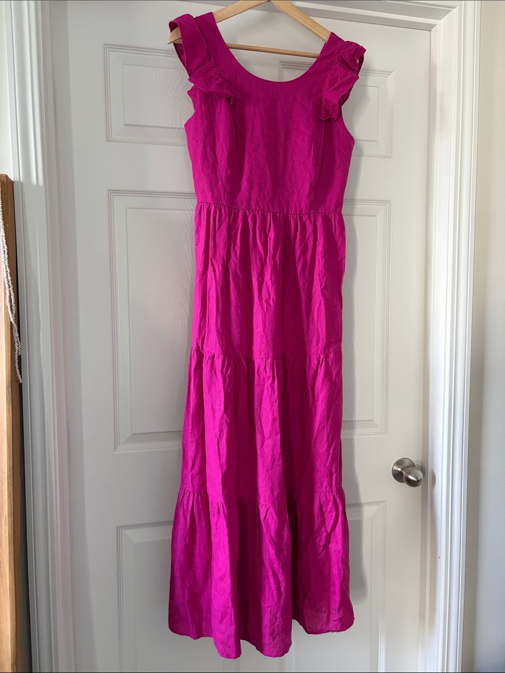 Linen Blend Fuchsia Tiered Maxi Dress